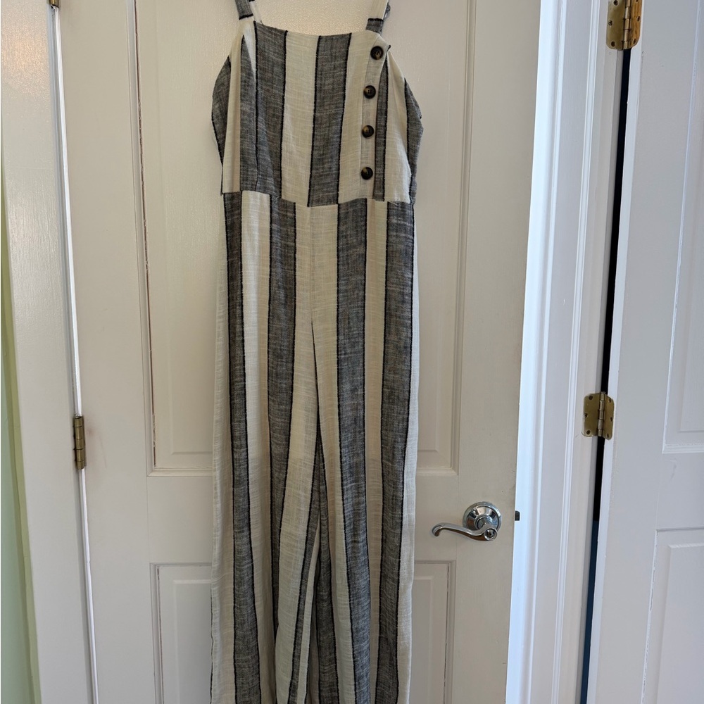 Striped Wide-Leg Jumpsuit in Black and Cream